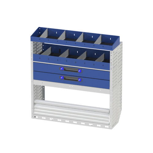Module COMFORT droit pour CITROËN BERLINGO XL composé de : un tiroir, une étagère ouverte et deux tiroirs.